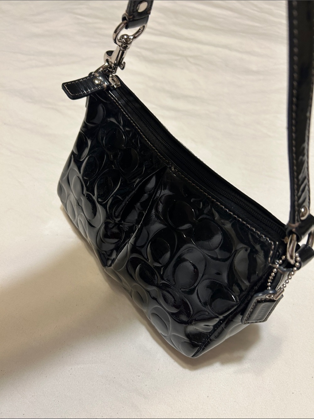 Coach Black Patent Signature Shoulder Hobo